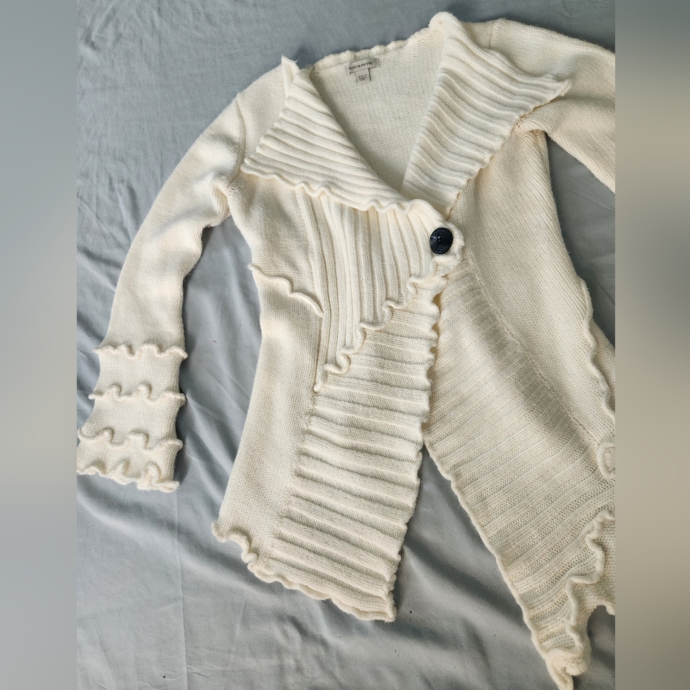 Boston Proper Cream Ruffled Cardigan - Picture 2 of 5